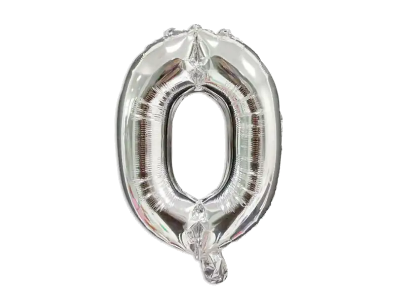 Фольгированный цифровой шар "0" серебристого цвета