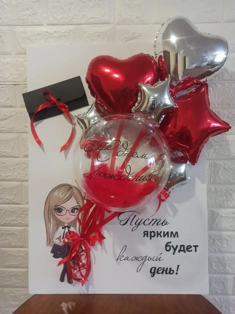 Яркая композиция из разноцветных воздушных шаров для оформления дня рождения